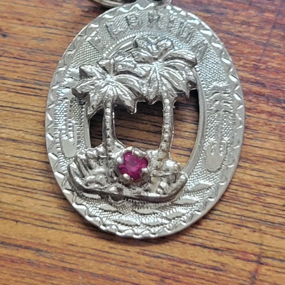 Sterling Silver Florida Palm Tree Pendant with Pink Gem